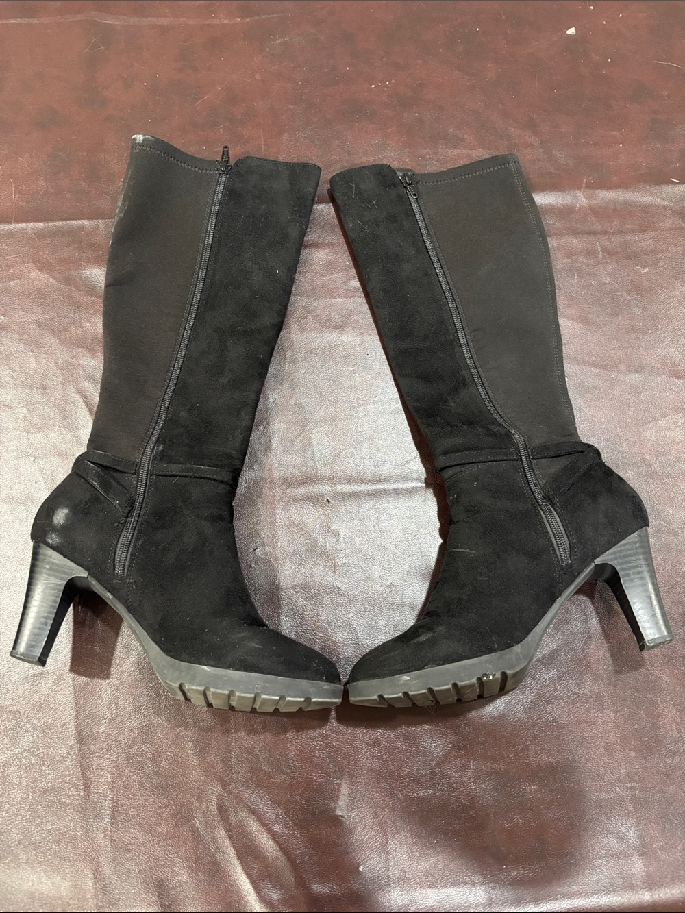 Kohl's Black Suede Knee-High Heeled Boots. Comes With The Box As Well.